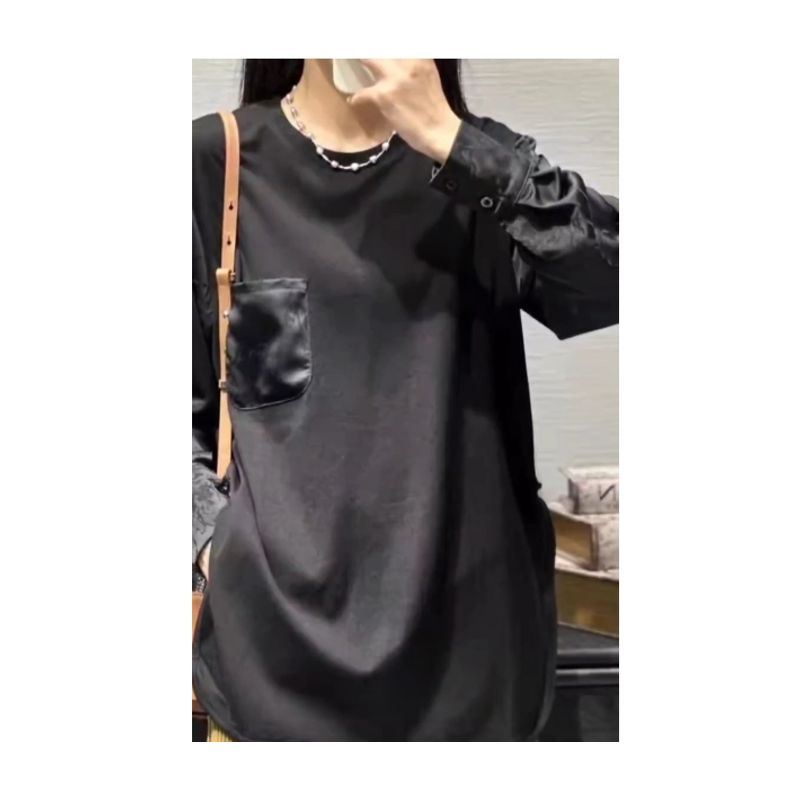 Export Foreign Trade Order! Oval Hem Top ~ Lazy Fan Women Tencel Cotton Large Version T-shirt Jacquard Long Sleeve
