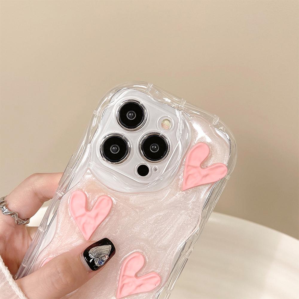 For iPhone 15 Pro Phone Cases TPU Cell Phone Back Cover with Crinkled Heart Design