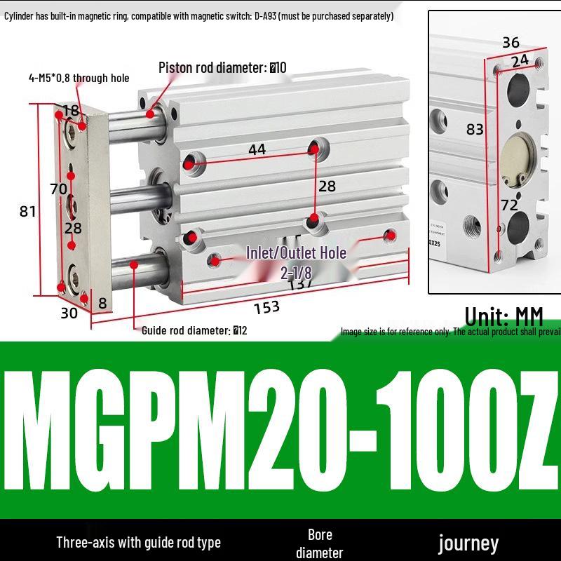 Compact Three-Axis Pneumatic Guided Rod Cylinder 12/16/20/25/32-10/20/40/50/75z