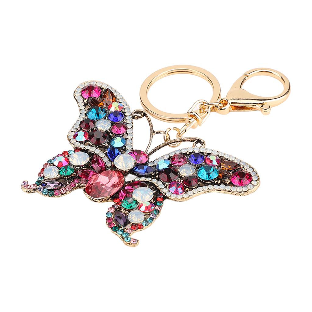 Butterfly Keychain Crystal Rhinestones Zinc Alloy Chain Sparkling Butterfly Keyring for Key Car Purse Handbag Colorful