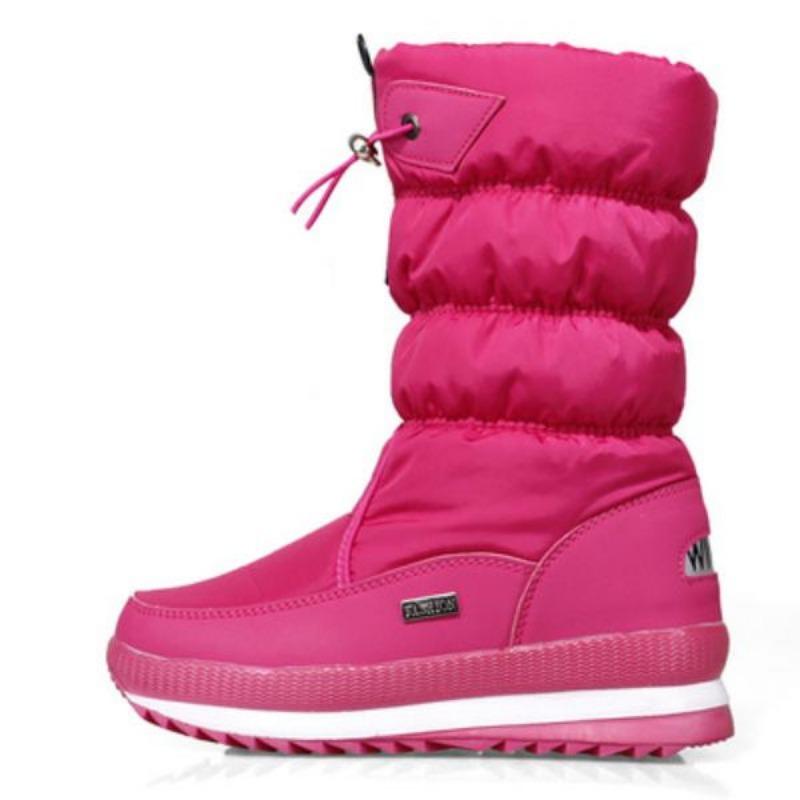 White Women Boots Winter Shoes Warm Plush Mid-calf Boots Waterproof Rubber Non-slip Platform Snow Boots Female Plus Size 42