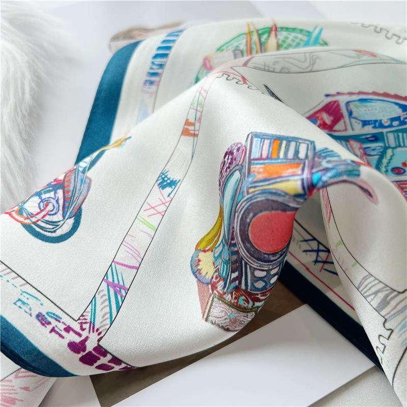 53*53cm Square Silk Scarf Women's Fashion Printed Small Neck Scarf Office Women's Hair Belt Folar Handkerchief Women's Handkerchief Scarf