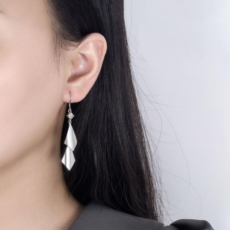 Женские корейские модные элегантные 925 посеребренные антиаллергенные простые цирконовые кристаллы с двойным листом и крючками, висячие серьги, женские украшения для ушей с кисточками, рождественский подарок