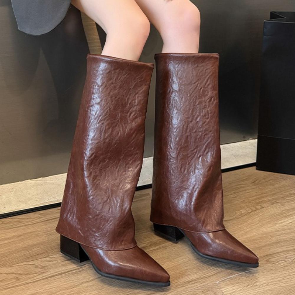 Женские высокие ботинки с острым носком Модные Сексуальные на среднем каблуке Обувь Женские Массивные Трендовые Ботильоны Челси Туфли Элегантные Женские Ботинки