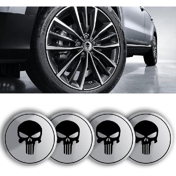 4PCS Skull Car Wheel Hub Center Cap Sticker, 2.2" Personalized Metal Wheel Emblem Sticker, Waterproof Automotive Hub Decorative Decal Cover, Car