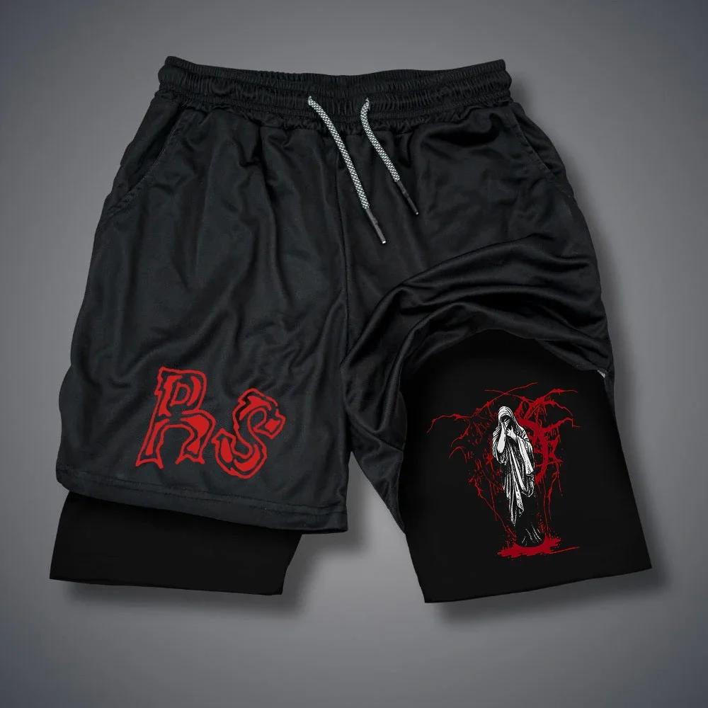 Летние шорты с принтом букв RS, мужские быстросохнущие шорты 2 в 1, уличные женские спортивные шорты с изображением гитары и пламени