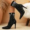 Fashion High Quality Women's Shoes Fashion Sexy Crystal Woman Ankle Boots Pointed Toe Side Zipper High Heels Women Boots Botas De Mujer