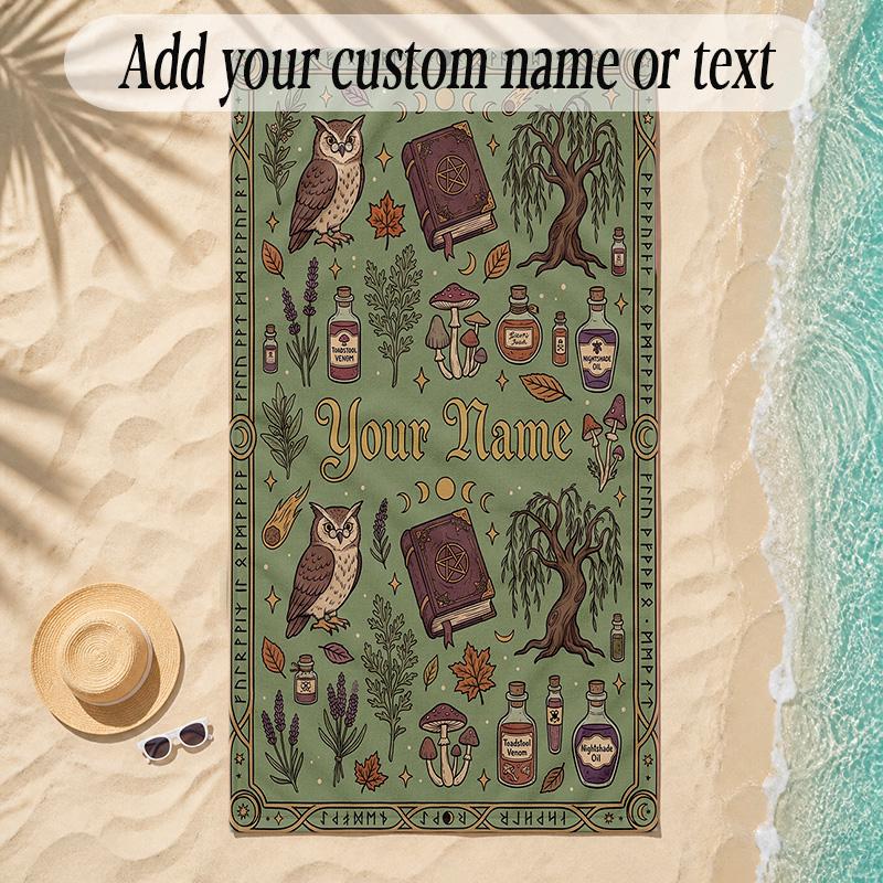 Forest Theme Soft Beach Towel Personalized Custom Name Text Towel Portable for Beach Pool Travel