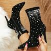 Fashion Sexy Crystal Woman Ankle Boots Eelgant Thin High Heel Pointed Toe Side Zipper Shoes Botas De Mujer