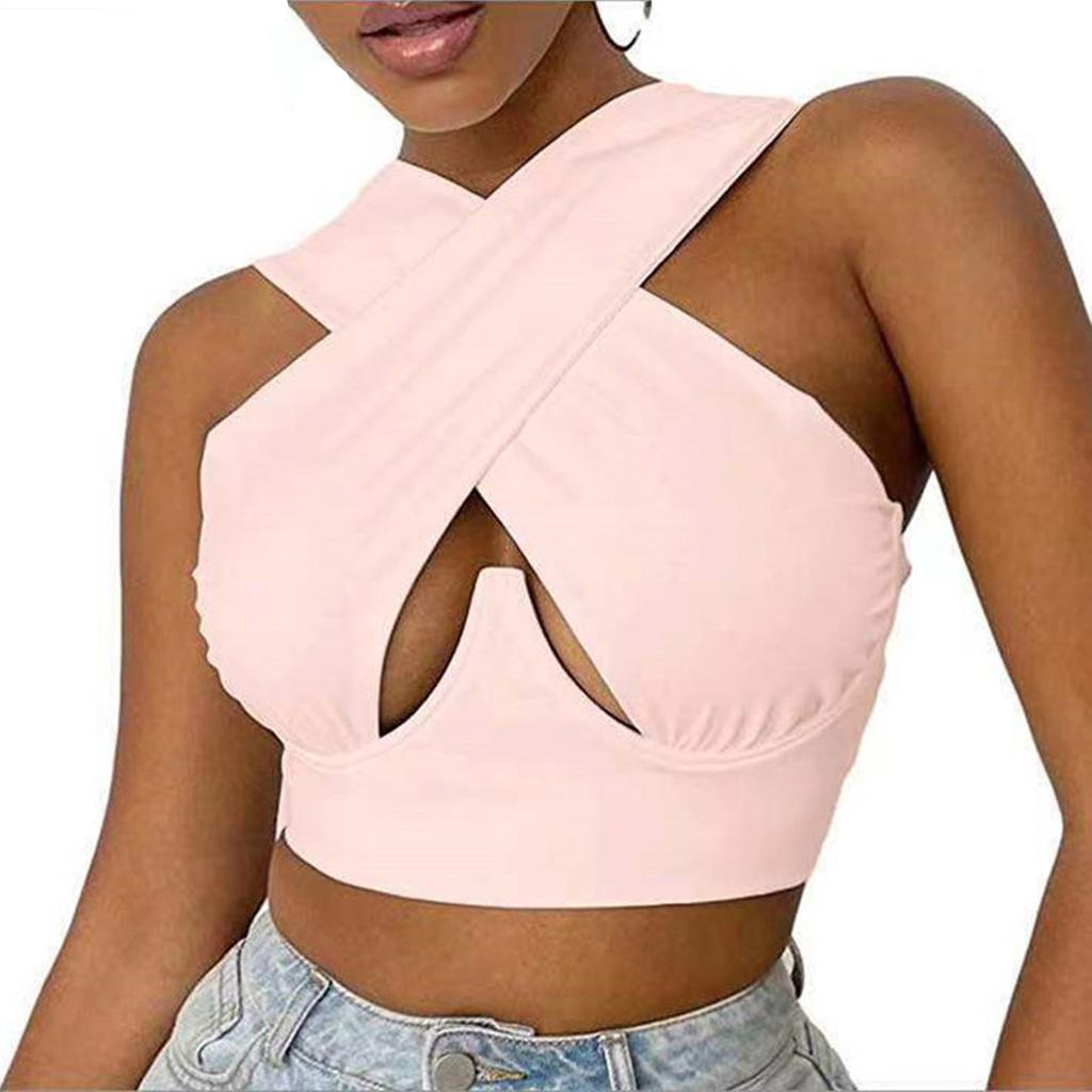 Women's Crisscross Cut Out Vest  Wrap  Solid Cami Tank Tops