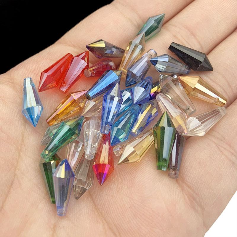 AB Color Glass Spacer Long Cone Waterdrop Shape Austrian Crystal Loose Beads 6*15MM 50pcs For DIY Jewelry Making Bracelets