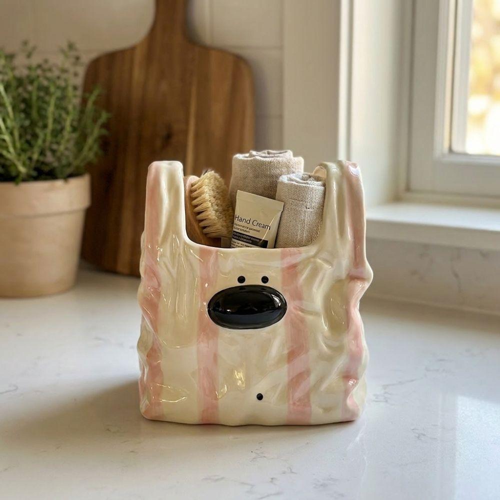 Handbag Style Ceramic Storage Box Puppy Shaped Desktop Pen Holder Desktop Organizer