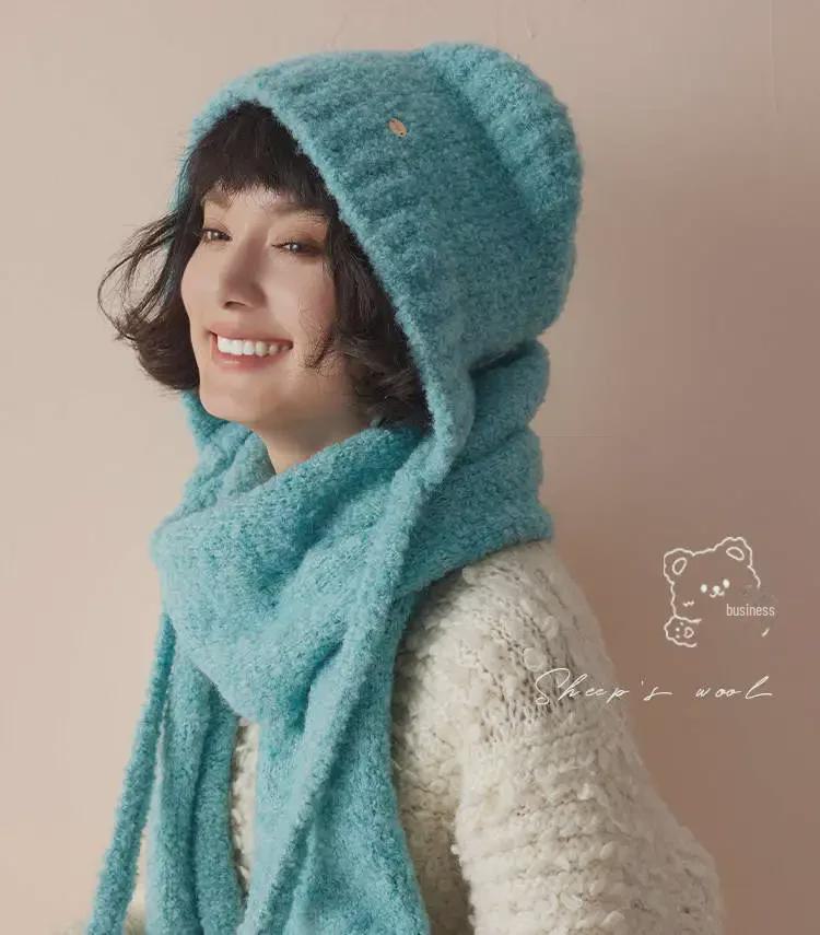 Шапка из чистой голубой шерсти с фиксированной окрашенной пряжей - зимняя шапка-ушанка Baotou