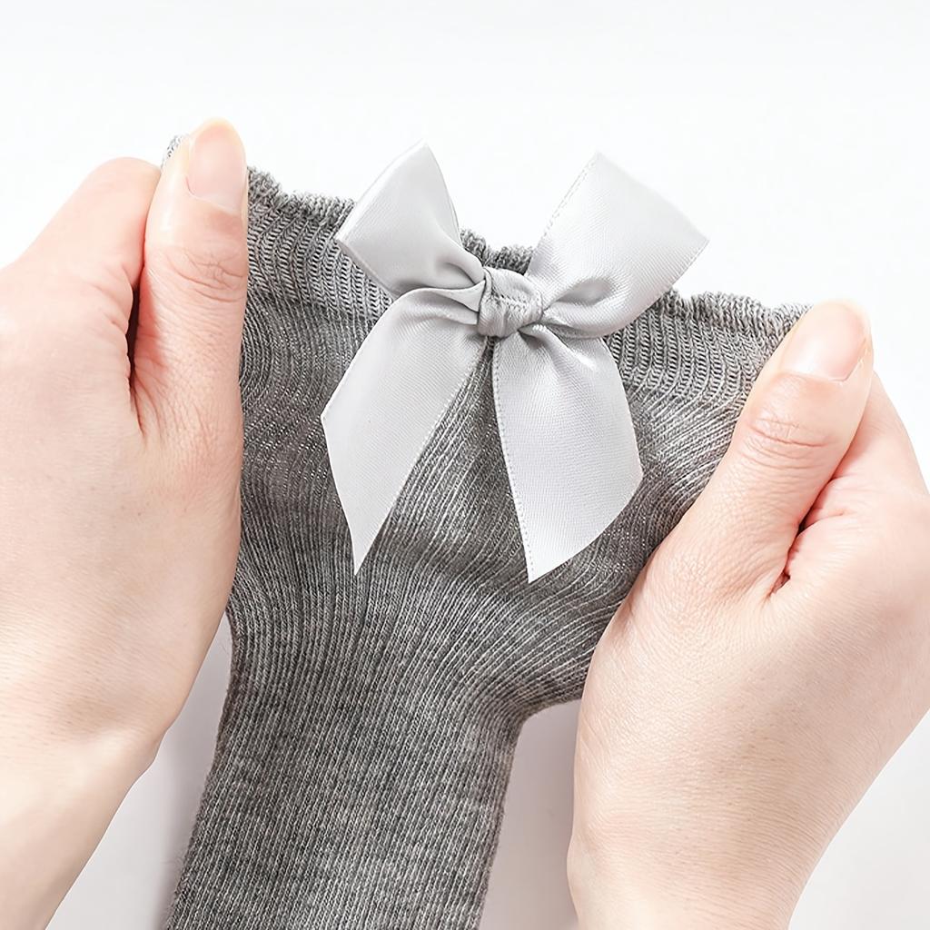 high quality5-Pack Girls' Solid Color Over-the-Knee (OTK) Socks with Bow - All-Season Thigh-High Stockings, Hand Wash Only, Durable for Uniforms,