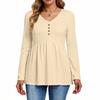 Women's Casual Fashion V-Neck Button Solid Color Long Sleeve Top