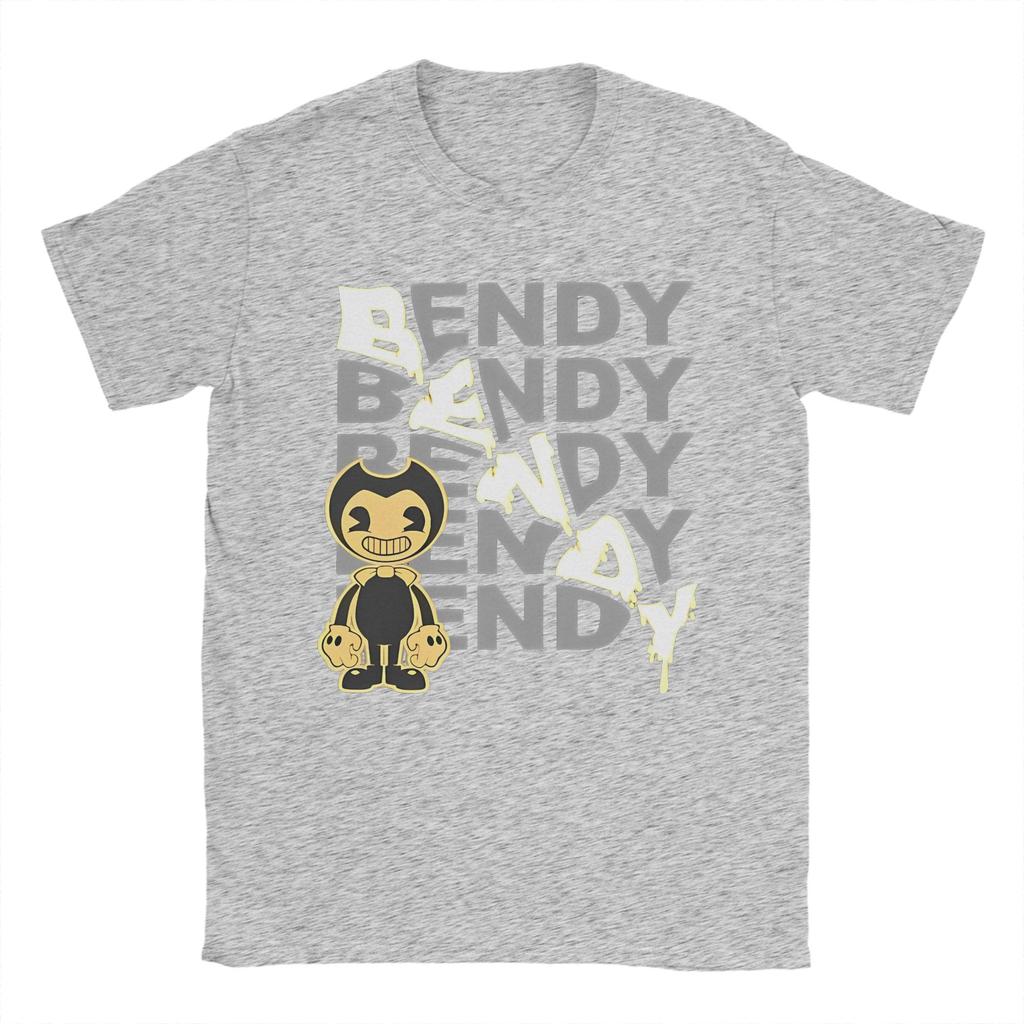 Bendy Cartoon TShirt Unisexs 100Cotton Top Tee Funny Game Crewneck Short Sleeve