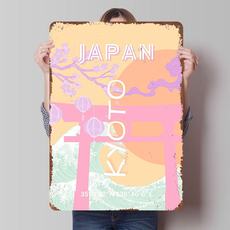 Kyoto Japan Travel Art Metal Poster Custom Wall Art Retro Vintage Tinplate Signs for Man Cave Bedroom Decoration Gaming House