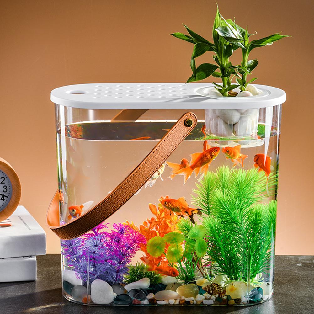 Plastic Tabletop Fish Tank Shatterproof Aquaponic Fish Bowl Hydroponics Aquarium Holder Soil Cultivation for Home Office Decor