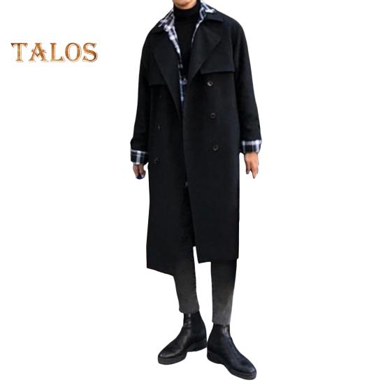 Мужская ветровка, пальто с лацканами, длинный рукав, двубортный, регулируемый пояс, тренчкот с карманами, однотонный, свободного кроя, верхняя одежда средней длины