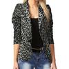 Lady Blazer Leopard Print Turn-down Collar Single-breasted Slim Suit Coat for Work