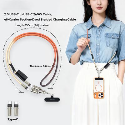 Универсальный шнурок для телефона USB C кабель 2 в 1 ремешок для телефона C to C зарядный шнур для iPhone 15 16 17 Pro Max большинства телефонов