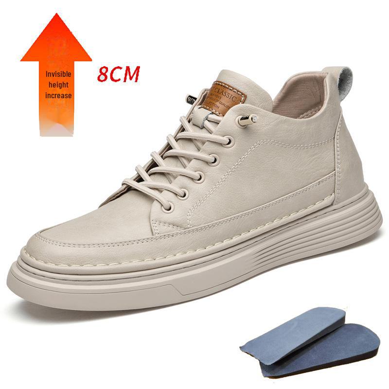 Мужские кроссовки из коровьей кожи на толстой подошве: Увеличивающие рост, британские повседневные кожаные туфли большого размера с низким верхом в тренде