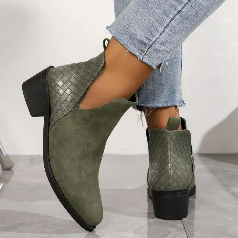Ankle Boots for Women 2024 New Autumn Pointed Low-heeled Women Shoes Patchwork Female Boot Concise Square Heel Chelsea Boots