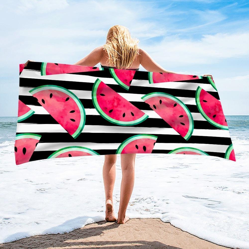 Watermelon Stripe Microfiber Beach Towel Oversized Quick Dry Sand Free Bath Towels Large Lightweight Swimming Blanket Swimwear