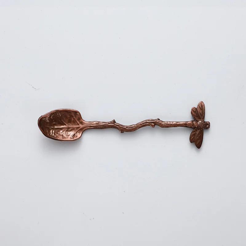 New Retro Coffee Spoon Dragonfly Twig Decorative Stirring Spoon Alloy Leaf Spoon Forest Style Portable Dessert Spoon Tea Spoon