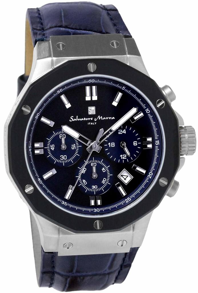 Chronograph 10 ATM Water Resistant Leather Strap Business 20th Anniversary Limited Model Blue Navy [Salvatore Mara] Men's SM18117-SSBL