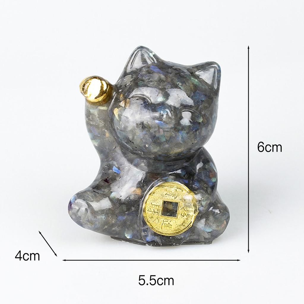Mini Fortune Cats Statue Decor Crystal Epoxy Resin Cat Statue Attract Good Luck Money Wealth Gift for Men Women Desk Figurines
