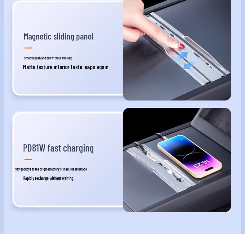 Tesla Refresh Model 3/Y Center Console PD Fast Charging Retractable Dock Accessory.