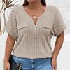 Spring and Summer Models Solid Colour Plus Size Women's Tops Zip Short-sleeved Fake Pockets Pullover T-shirt Loose