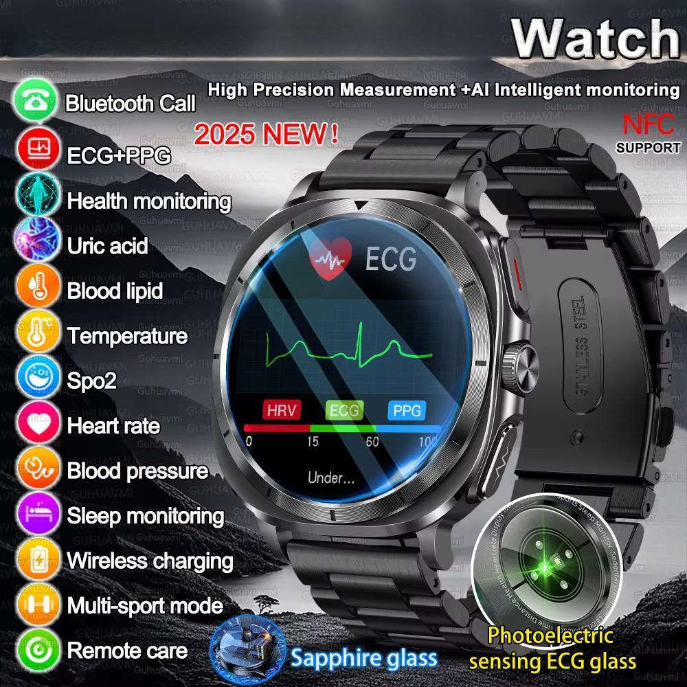 2025 New Watch 7 Uric Acid Blood Pressure Blood Oxygen Body Analysis Smart Watch ECG+PPG Clock Smartwatch Men