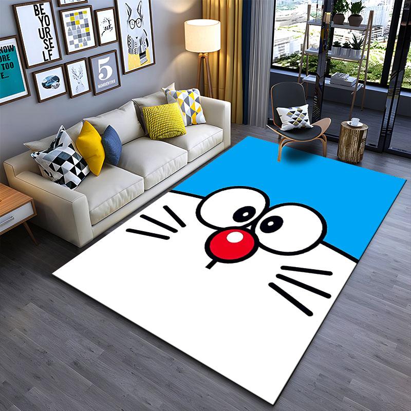 Cartoon Cat Face Blue Carpet suitable as a non-slip mat for the living room or bedroom sofa