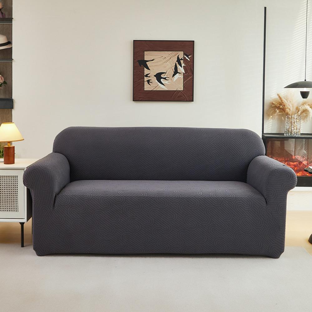 Чехол на диван стрейч жаккардовый с полным покрытием, волнистый дизайн, универсальный однотонный протектор для дивана