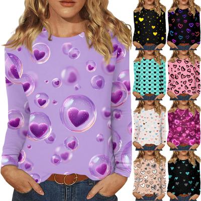 Женский модный пуловер с круглым вырезом и длинными рукавами с принтом сердечек ко Дню святого Валентина