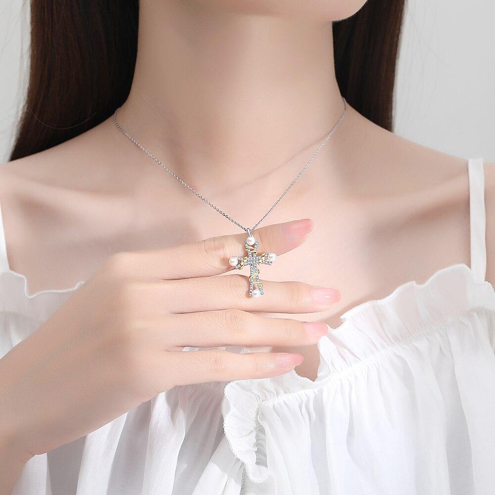 Malanda Новая мода стерлингового серебра 925 пробы жемчуг крест кулон ожерелье для женщин вечерние ювелирные аксессуары подарок для влюбленных девушек