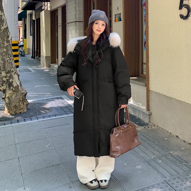 Новое утолщенное большое стеганое хлопковое пальто для женщин, удлиненное зимнее свободное пальто-пуховик выше колена, хлопковое пальто