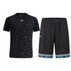 Full Print Quick-Dry Short Sleeve Striped Shorts Casual Sports Set Men Sets Black 21500531-001+24500211-001