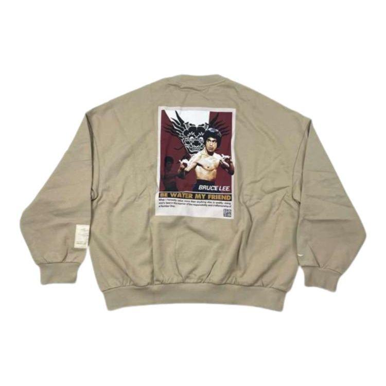 Li Ning Bruce Lee Series Letter Print Свободная спортивная толстовка с круглым вырезом и длинным рукавом Мужская толстовка Коричневый AWDRF17-1