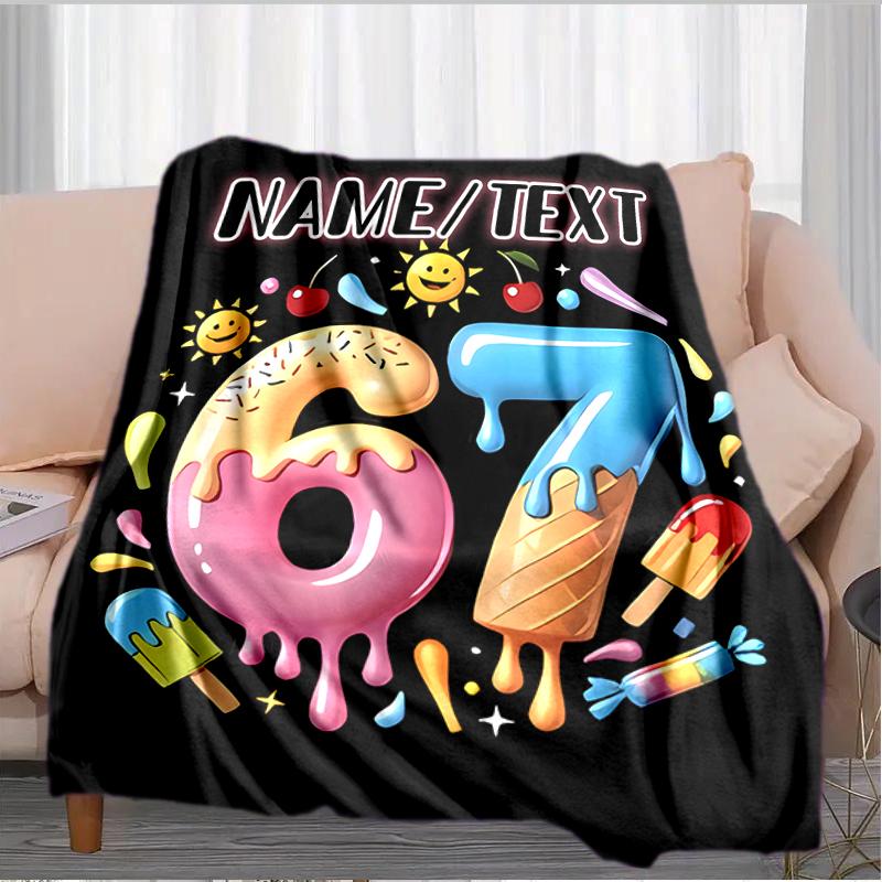 1PC Custom Name Happy 67th Birthday! flannel blanket versatile,all-season throw suitable for the living room,bedroom,camping,travel,and gift