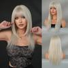 Silver White Layered Straight Wig for Women - Air Bangs Full Cap Wig, Party Halloween Cosplay Machine Made Wig, Silver Options Available