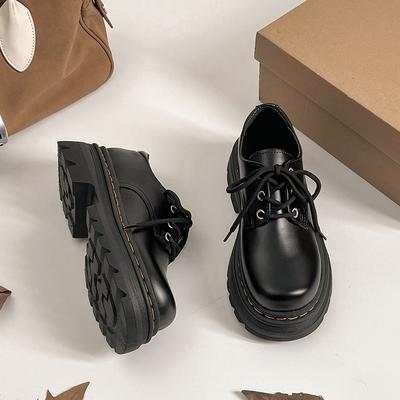 Весенне-осенние новые маленькие кожаные туфли на платформе, увеличивающие рост, женские туфли с большим носком, универсальные одинарные туфли