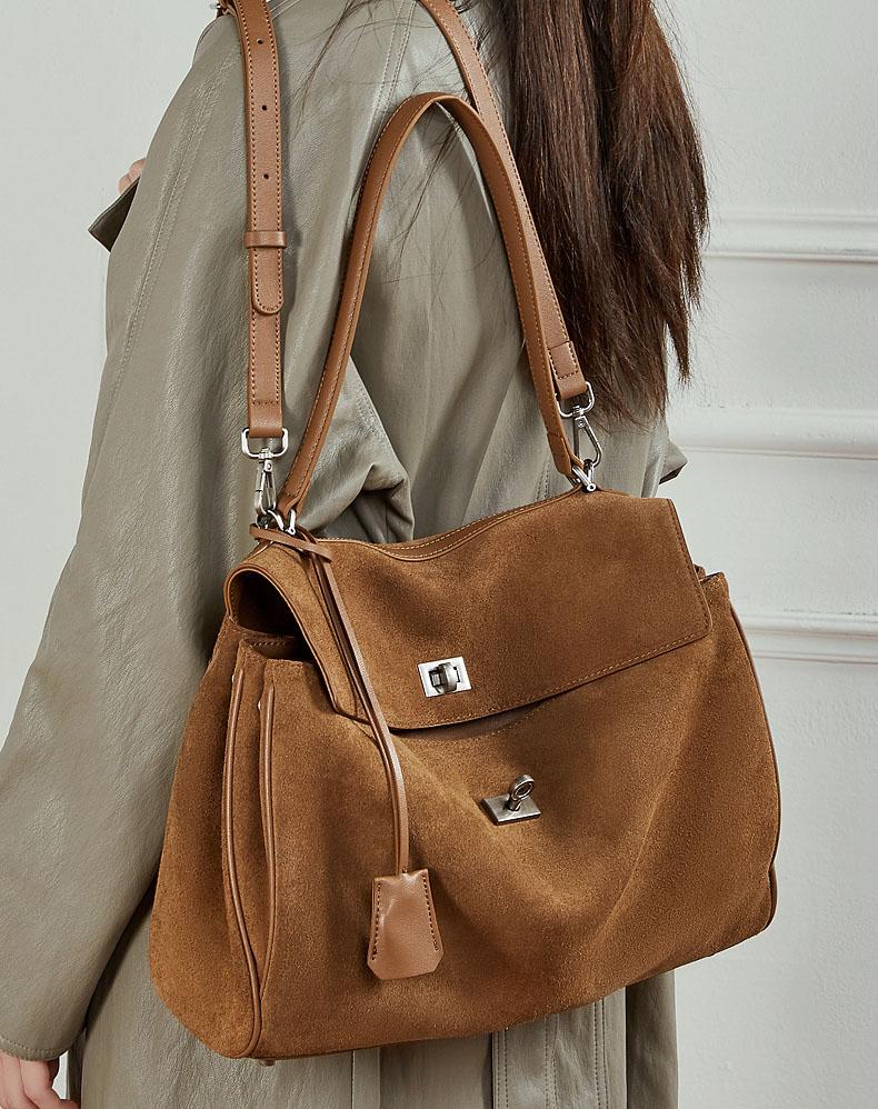 NIKI BAGS Large Capacity Autumn Winter Suede Leather Tote Bag Frosted Cowhide High-Grade Shoulder Bag for Women vintage bag