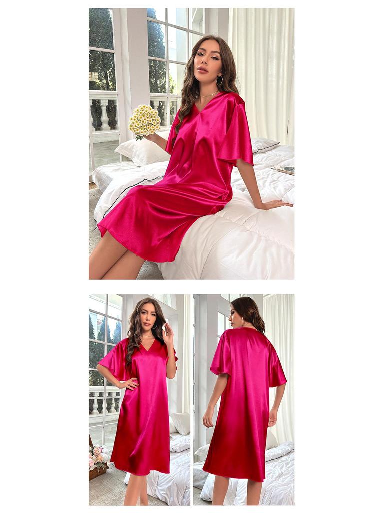 Женская ночная сорочка большого размера из ледяного шелка - Летняя прохладная, тонкая домашняя одежда