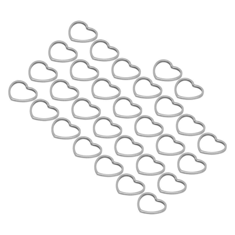 30pcs Silver Hollow Heart‑Shaped Pendants Stainless Steel Open Frame Pendants  Small Size
