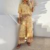 Women's Summer Print Contrasting Color Bohemian Vacation Short-sleeved Long Trousers Set
