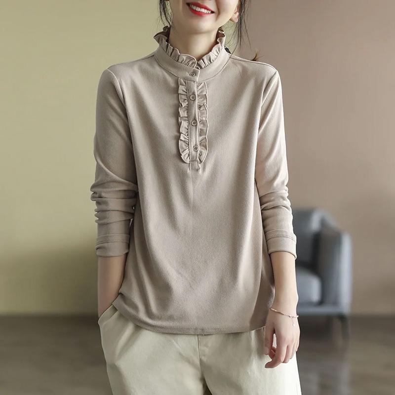 Свитшот для женщин, хлопковая свободная футболка большого размера с длинным рукавом, флисовая утолщенная удобная круглая горловина, повседневный пуловер, топ, свитшот