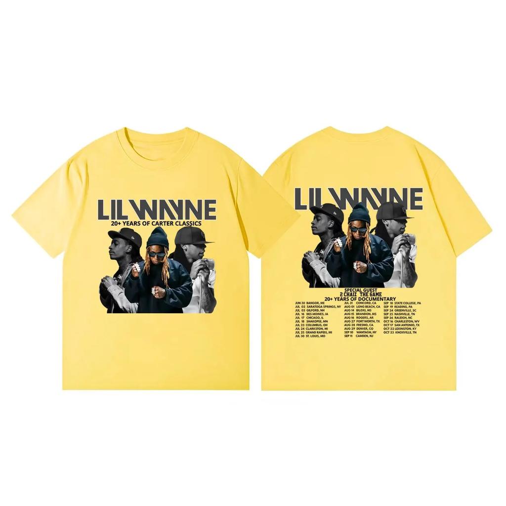 Летняя Повседневная Мода Свободная Футболка Рэпер Lil Wayne Тур 2026 Графические Футболки Унисекс Женские Хип-Хоп Винтажные Футболки с Коротким Рукавом